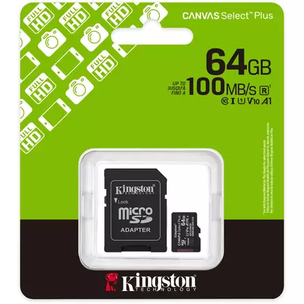 KINGSTON CANVAS SELECT PLUS 64GB MICROSD - Muistikortit - 740617348408 - 1